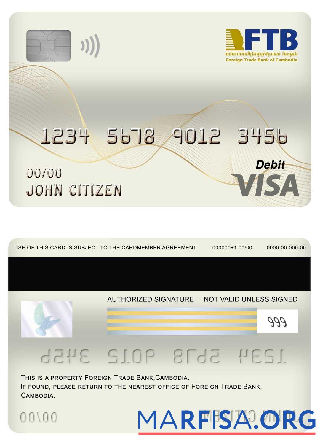 Printable Cambodia Foreign Trade bank visa debit card sample